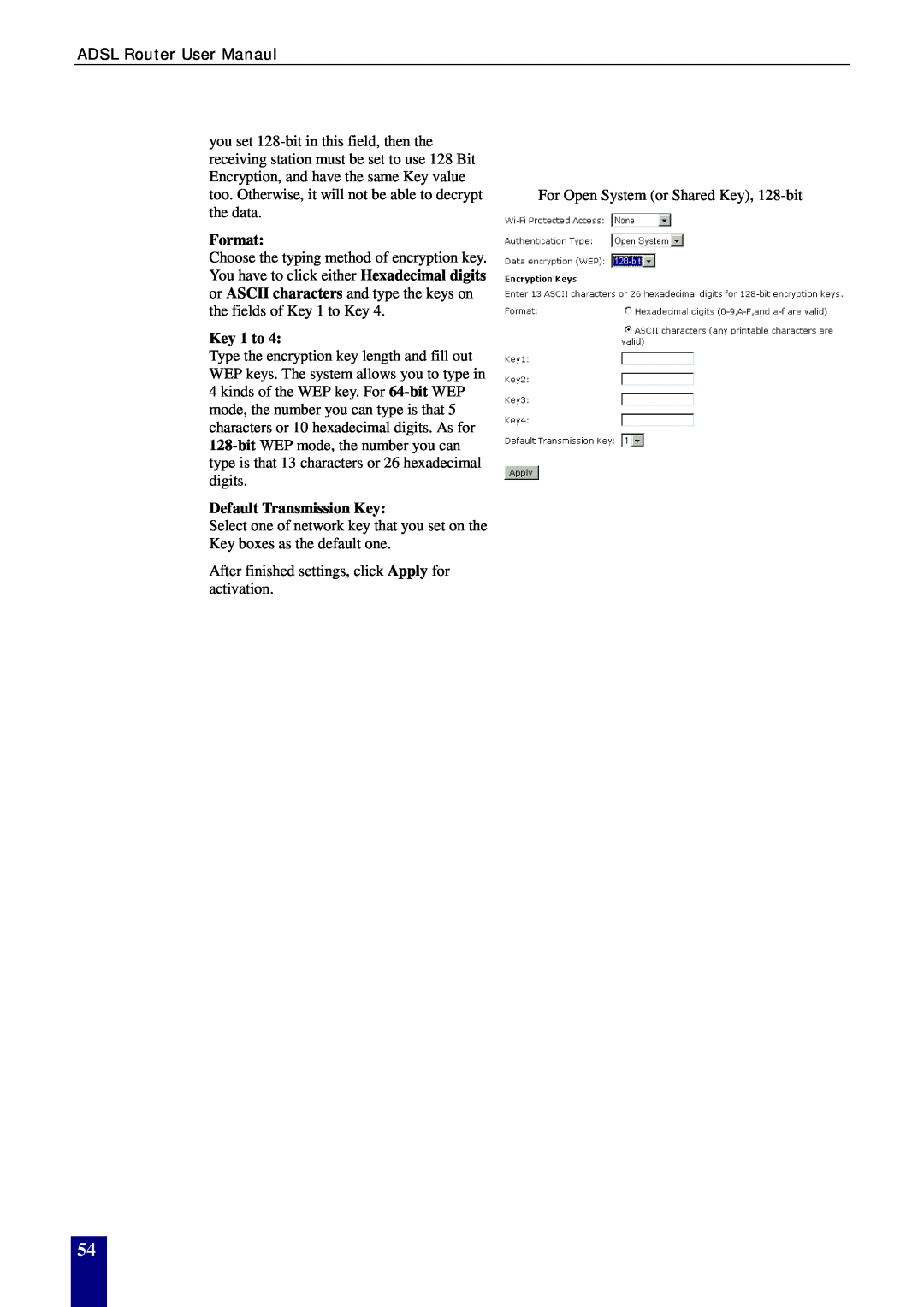 Dynalink RTA770W user manual Format, Key 1 to, Default Transmission Key 