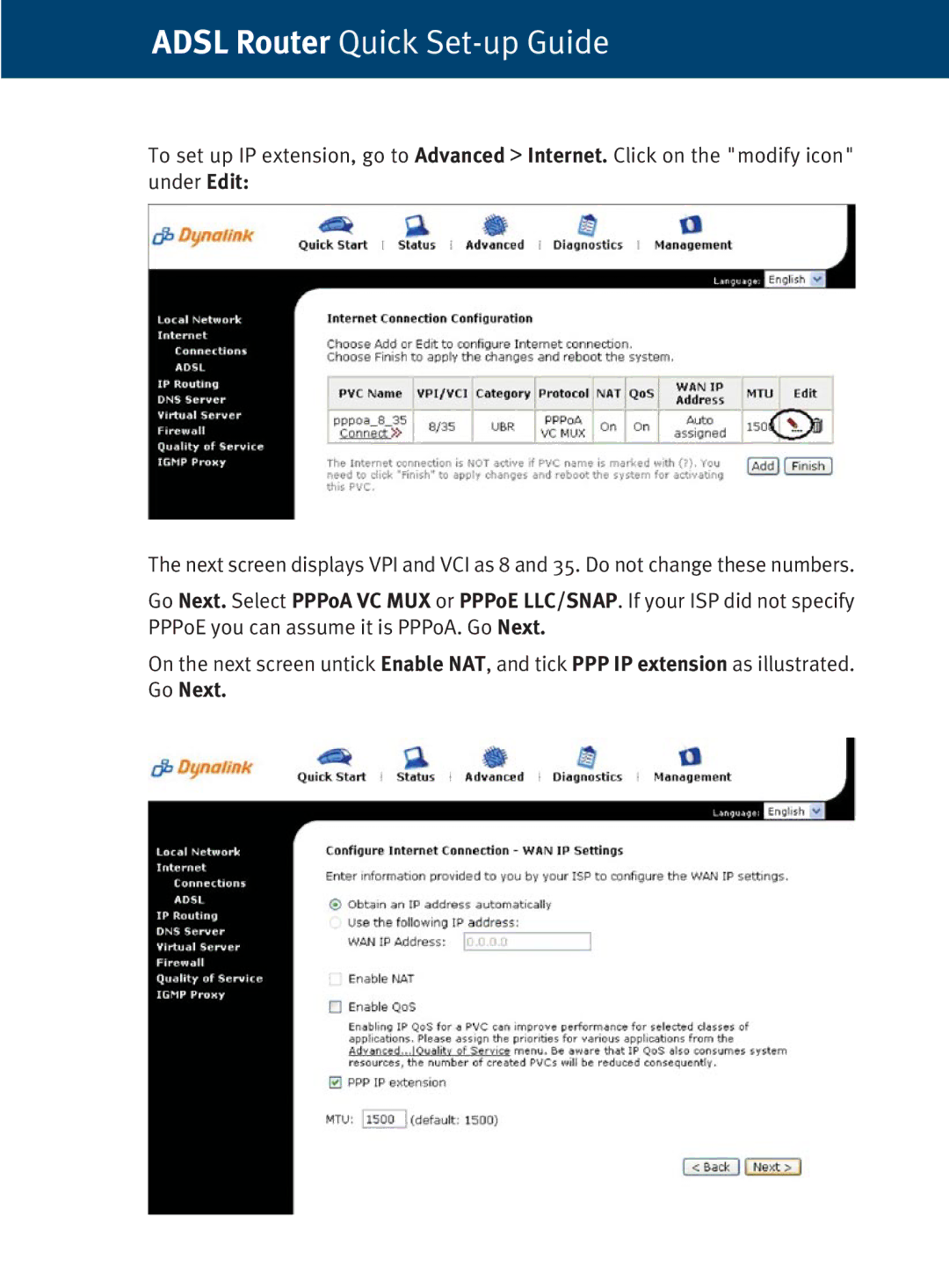 Dynalink RTA770 setup guide Adsl Router Quick Set-up Guide 