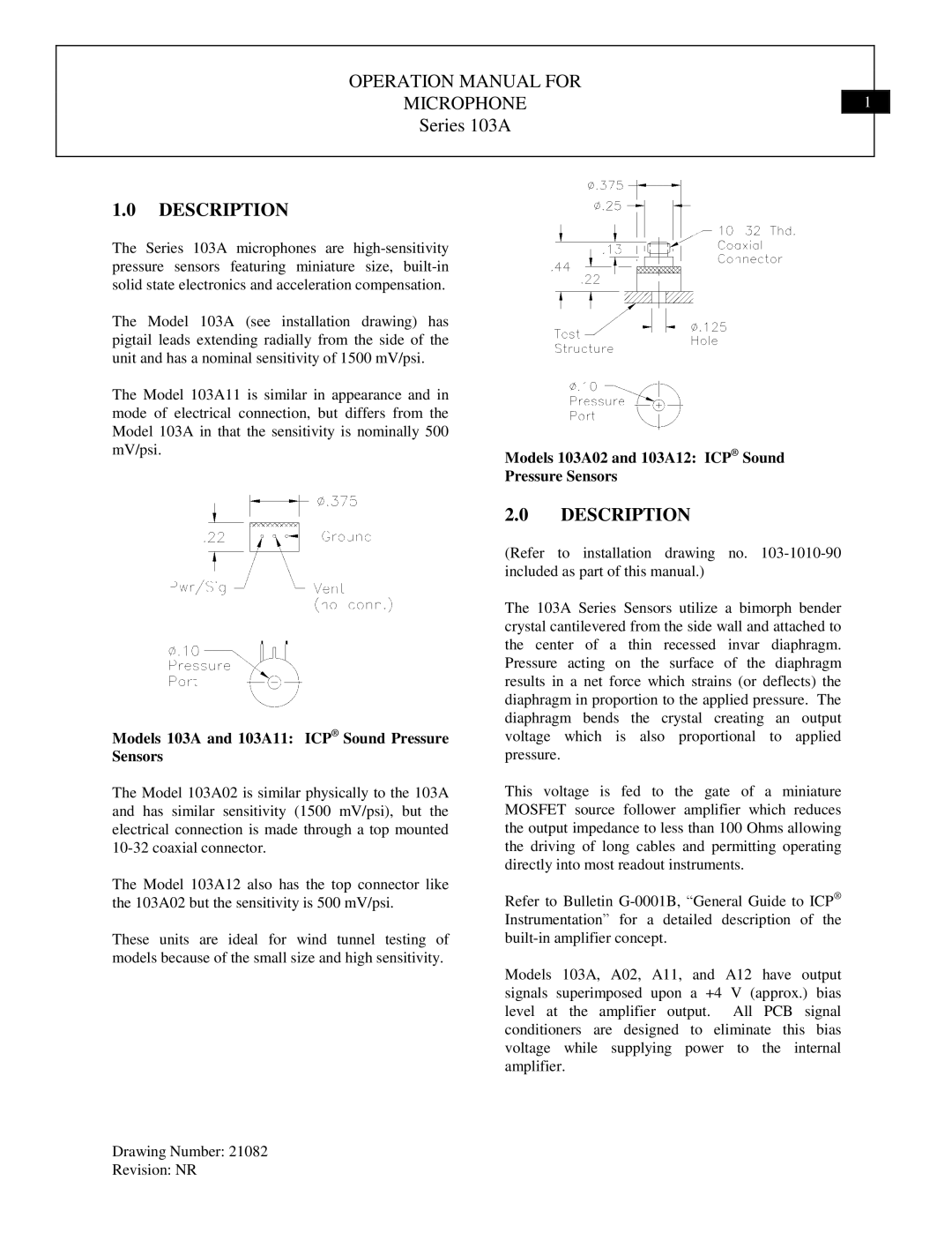 Dynamic Distributors 103B11 manual Series 103A, Description 