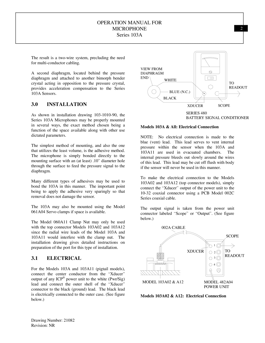 Dynamic Distributors 103B11 manual MICROPHONE2 Series 103A, Installation, Electrical 