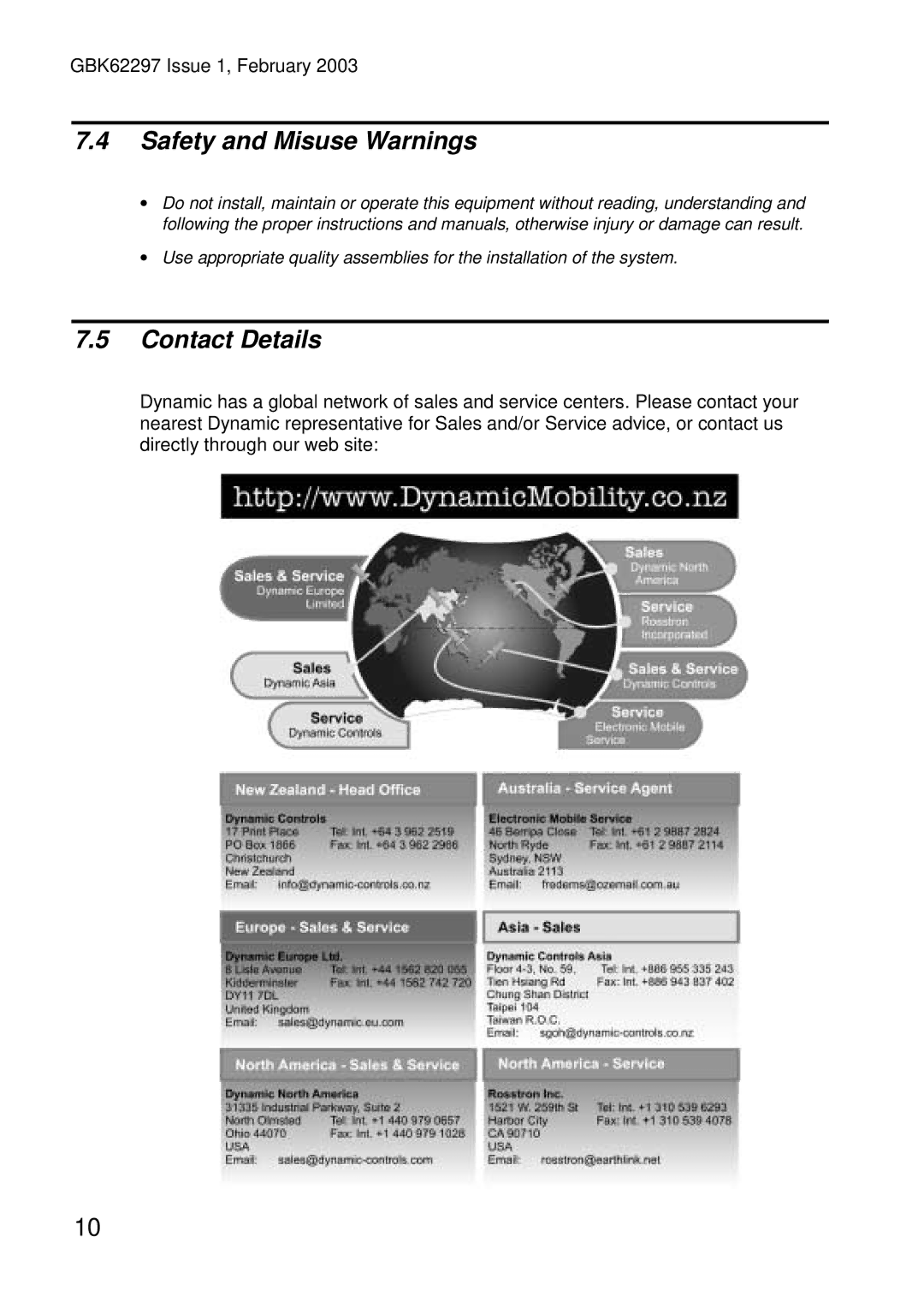 Dynamic Distributors DX-ARC-SWB installation manual Safety and Misuse Warnings, Contact Details 