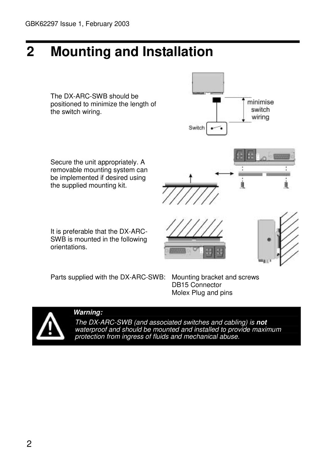 Dynamic Distributors DX-ARC-SWB installation manual Mounting and Installation 