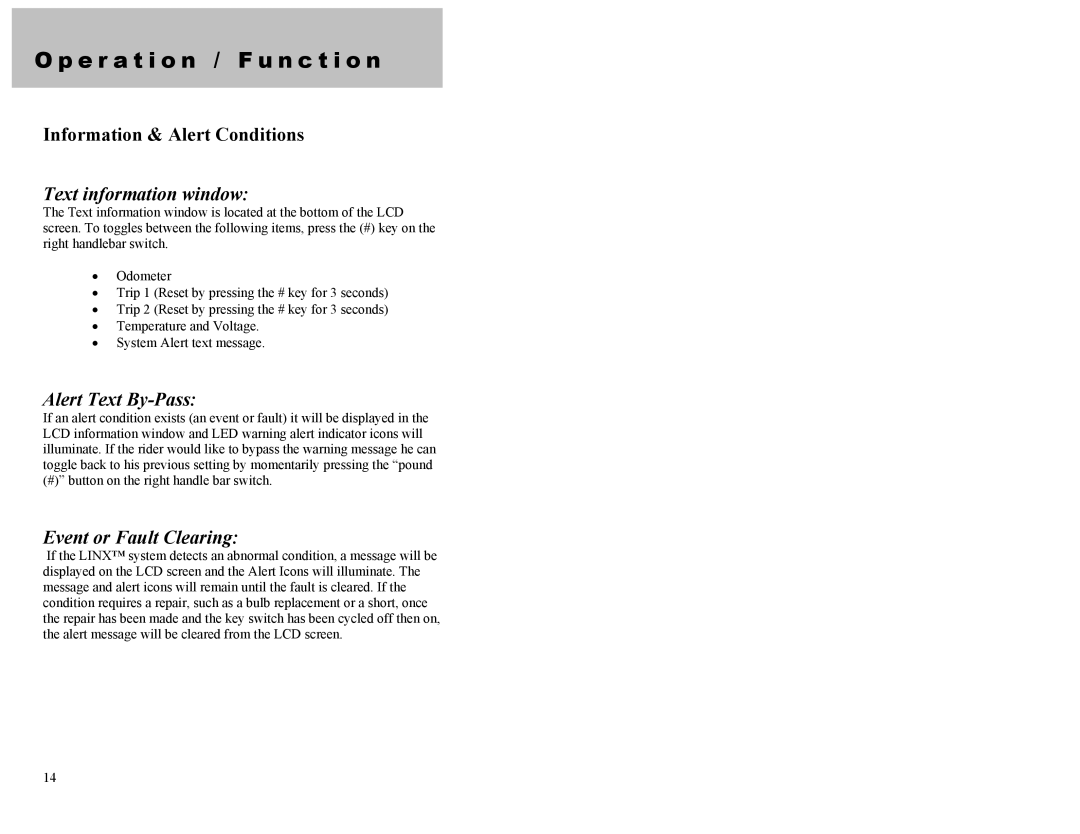 Dynamic Distributors Switch Cubes appendix Information & Alert Conditions, Text information window, Alert Text By-Pass 