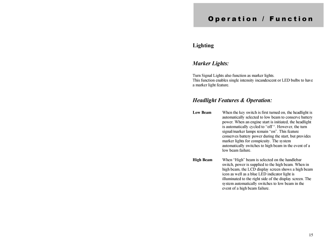 Dynamic Distributors Switch Cubes appendix Lighting, Marker Lights, Headlight Features & Operation 