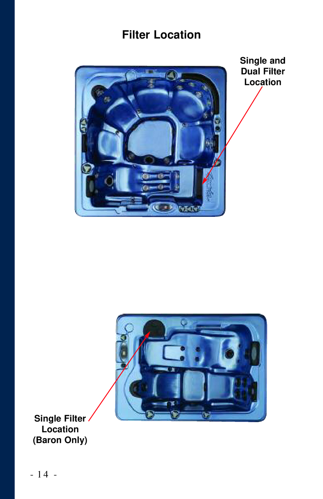 Dynasty Spas 2006 owner manual Single Dual Filter Location Single Filter Baron Only 