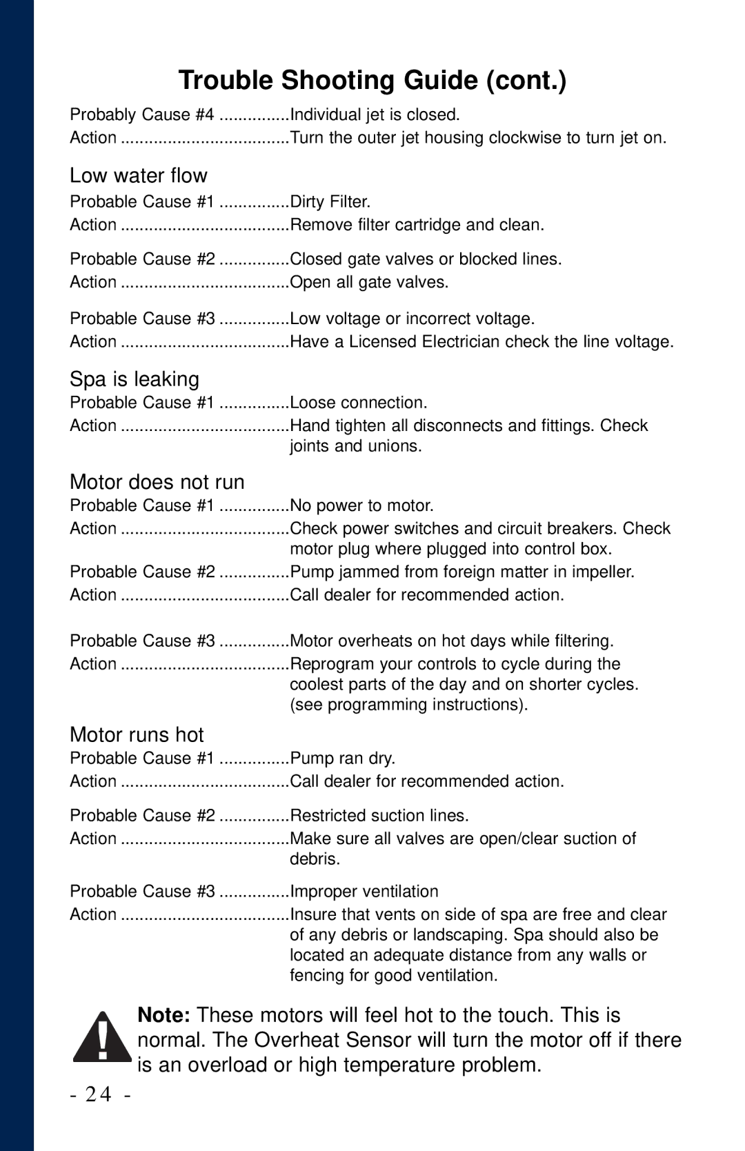 Dynasty Spas 2006 owner manual Is an overload or high temperature problem 