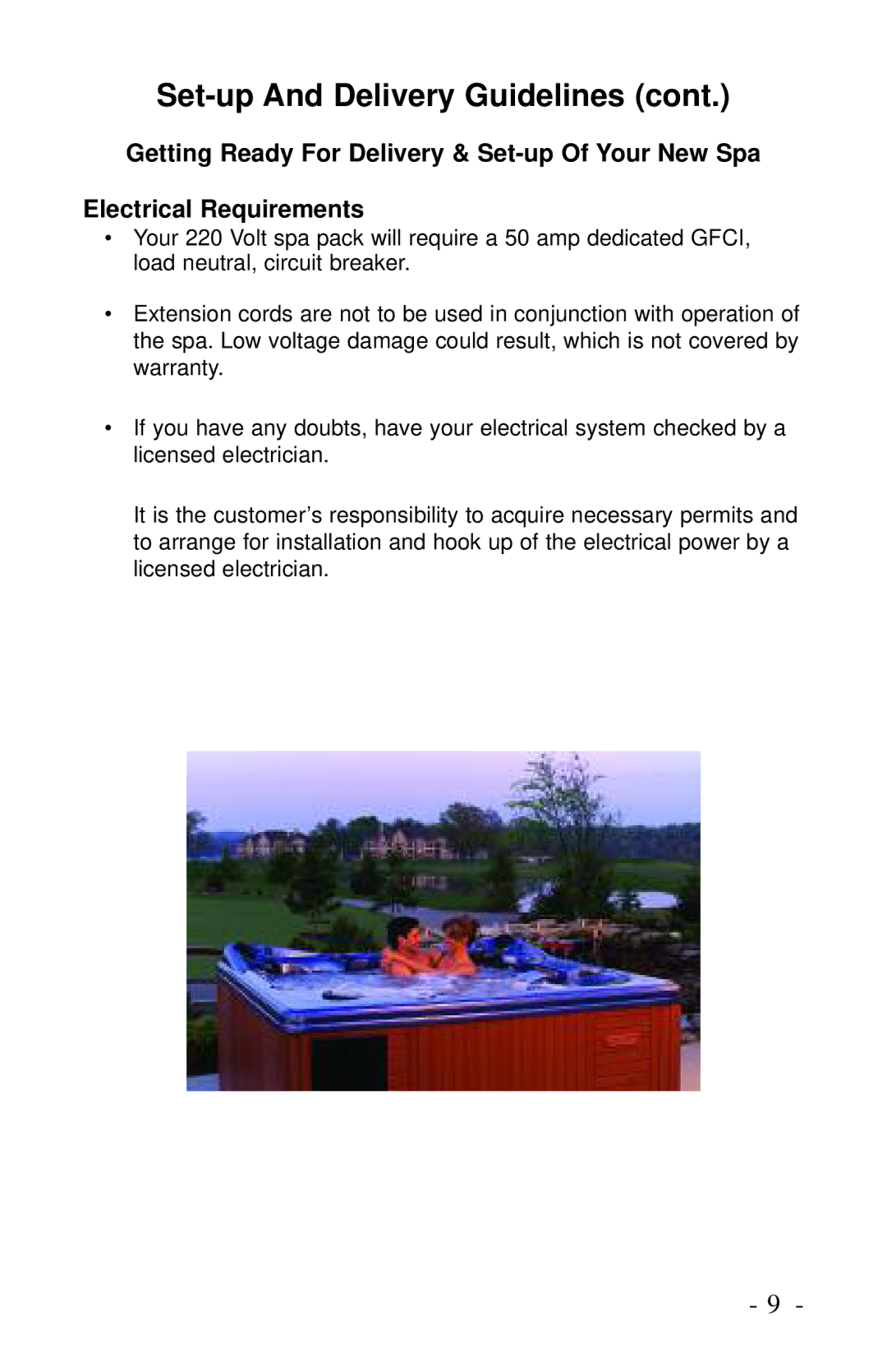 Dynasty Spas 2006 owner manual Set-up And Delivery Guidelines 