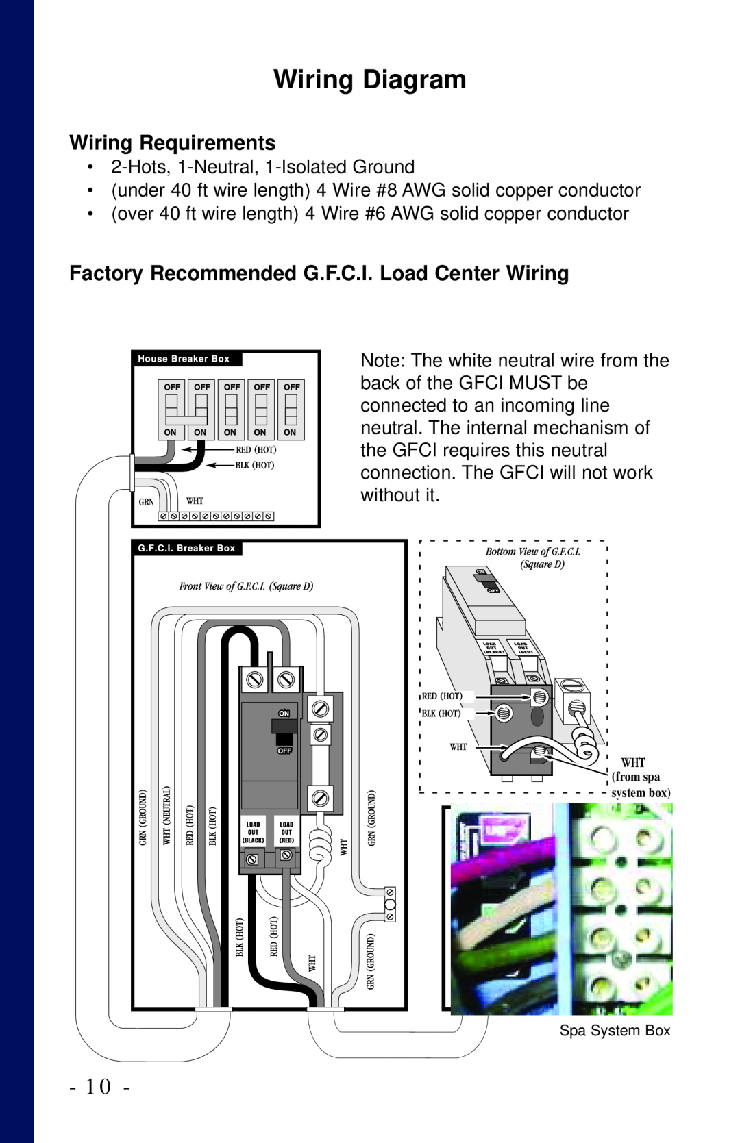 Dynasty Spas 2006 owner manual Wiring Diagram, Wiring Requirements, Factory Recommended G.F.C.I. Load Center Wiring 