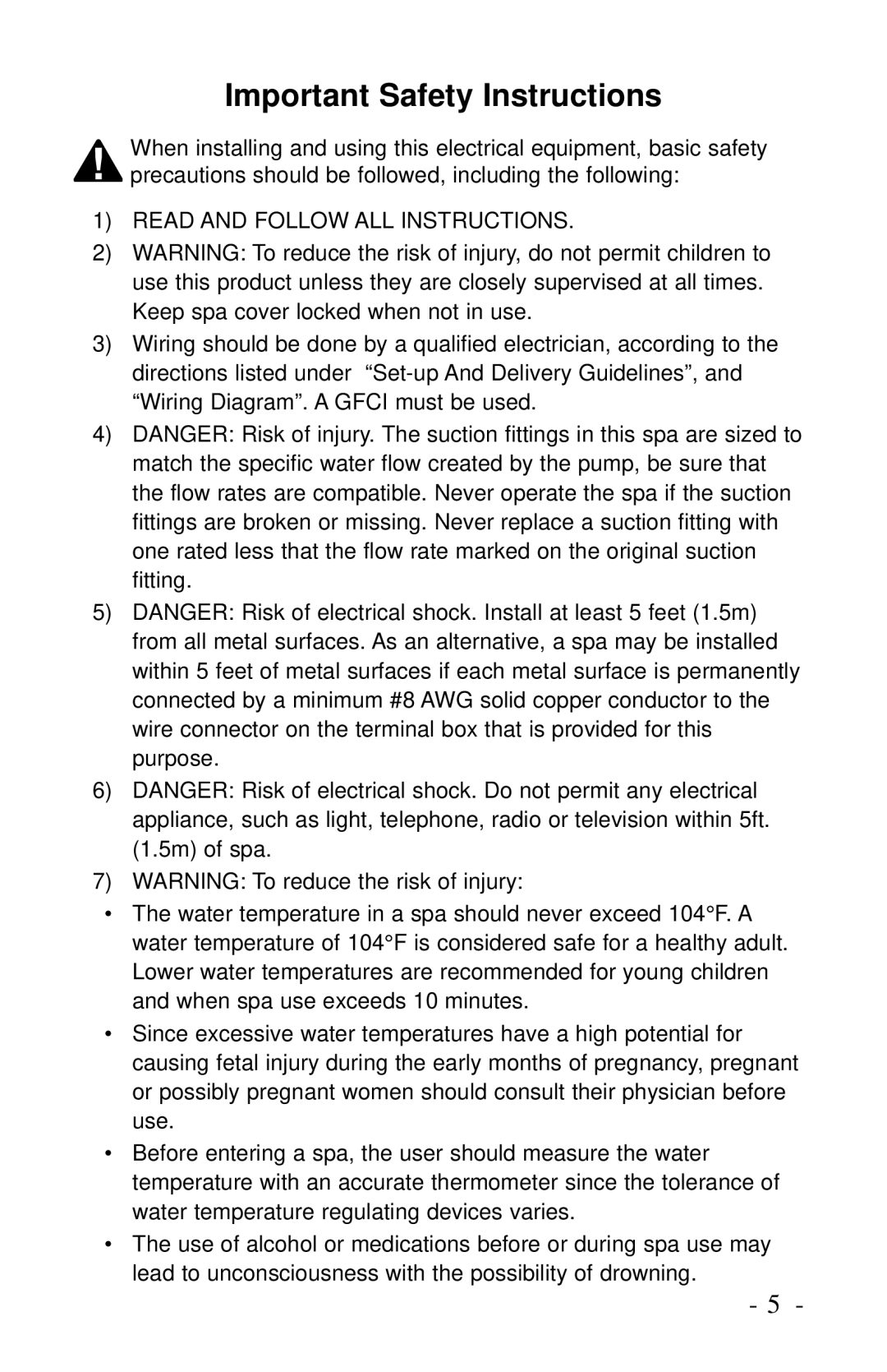 Dynasty Spas 2006 owner manual Important Safety Instructions 