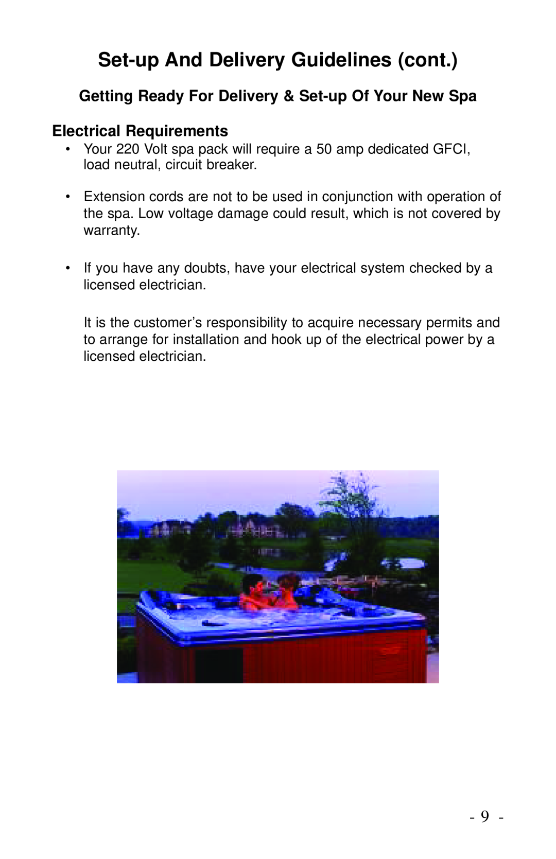 Dynasty Spas 2006 owner manual Set-upAnd Delivery Guidelines cont 