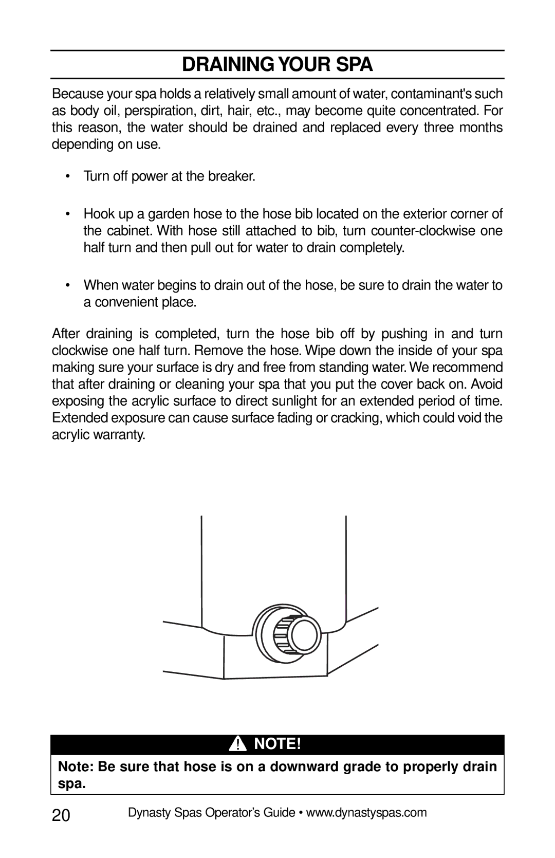 Dynasty Spas 2007 manual Draining Your SPA 