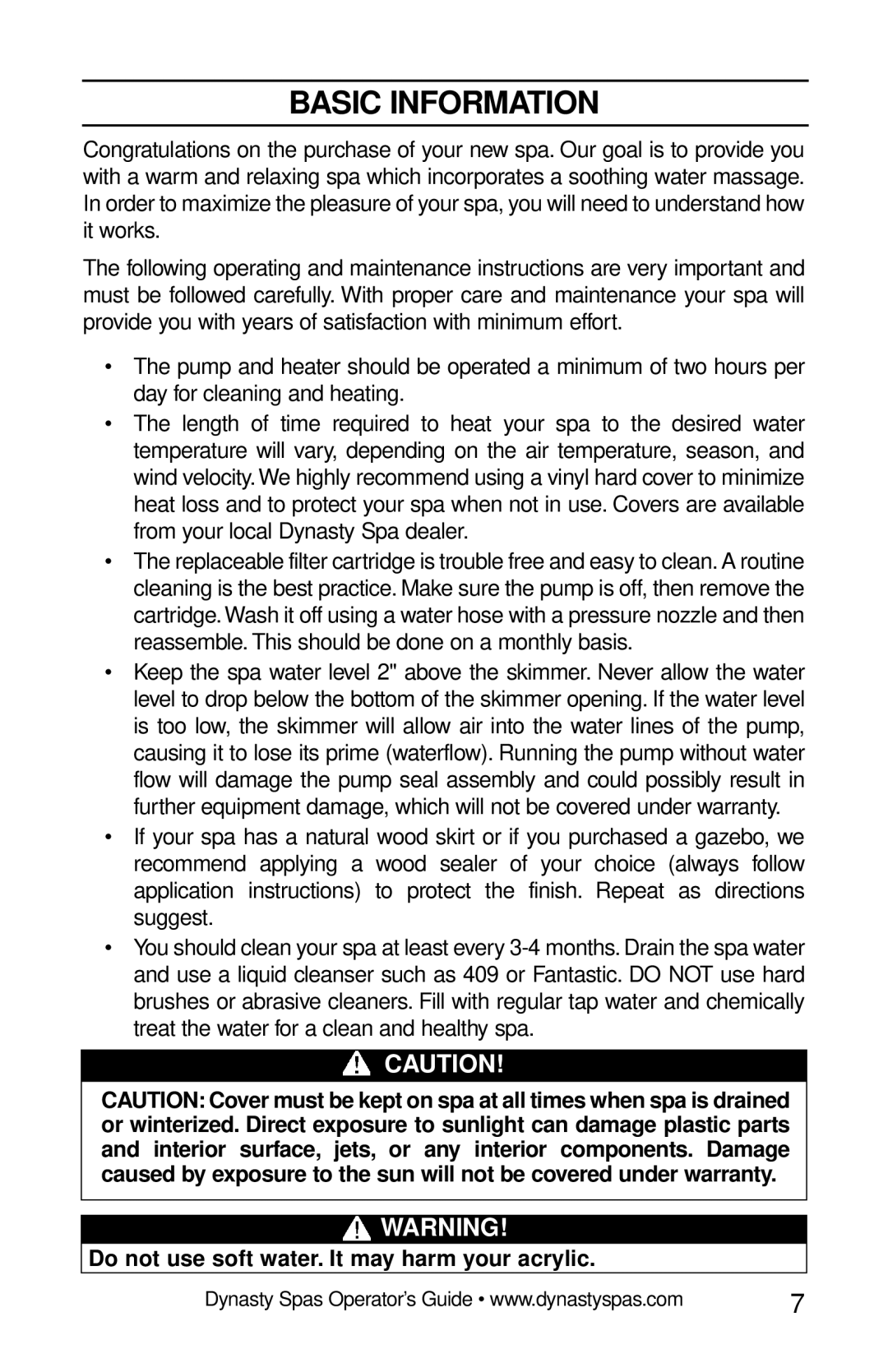 Dynasty Spas 2007 manual Basic Information 