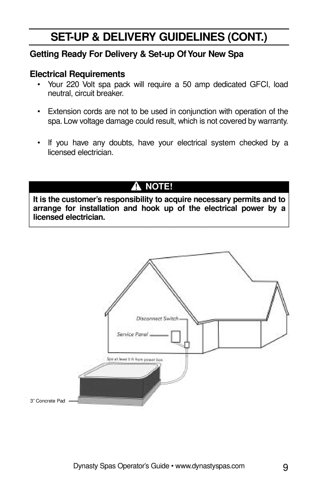 Dynasty Spas 2007 manual Concrete Pad 