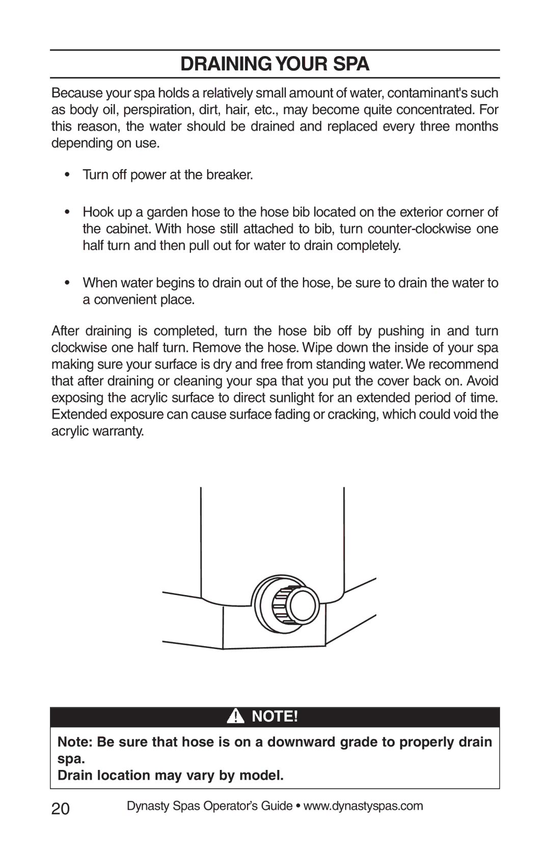 Dynasty Spas 2008 manual Draining Your SPA 