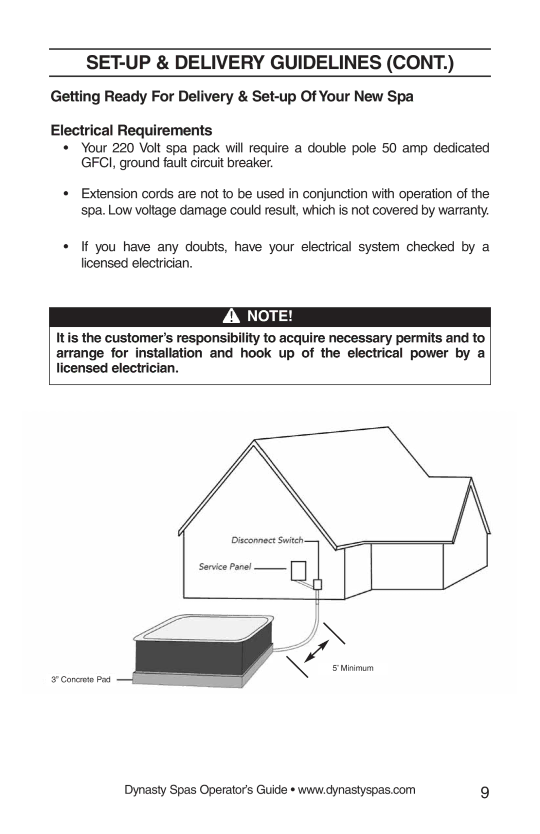 Dynasty Spas 2008 manual ’ Minimum Concrete Pad 