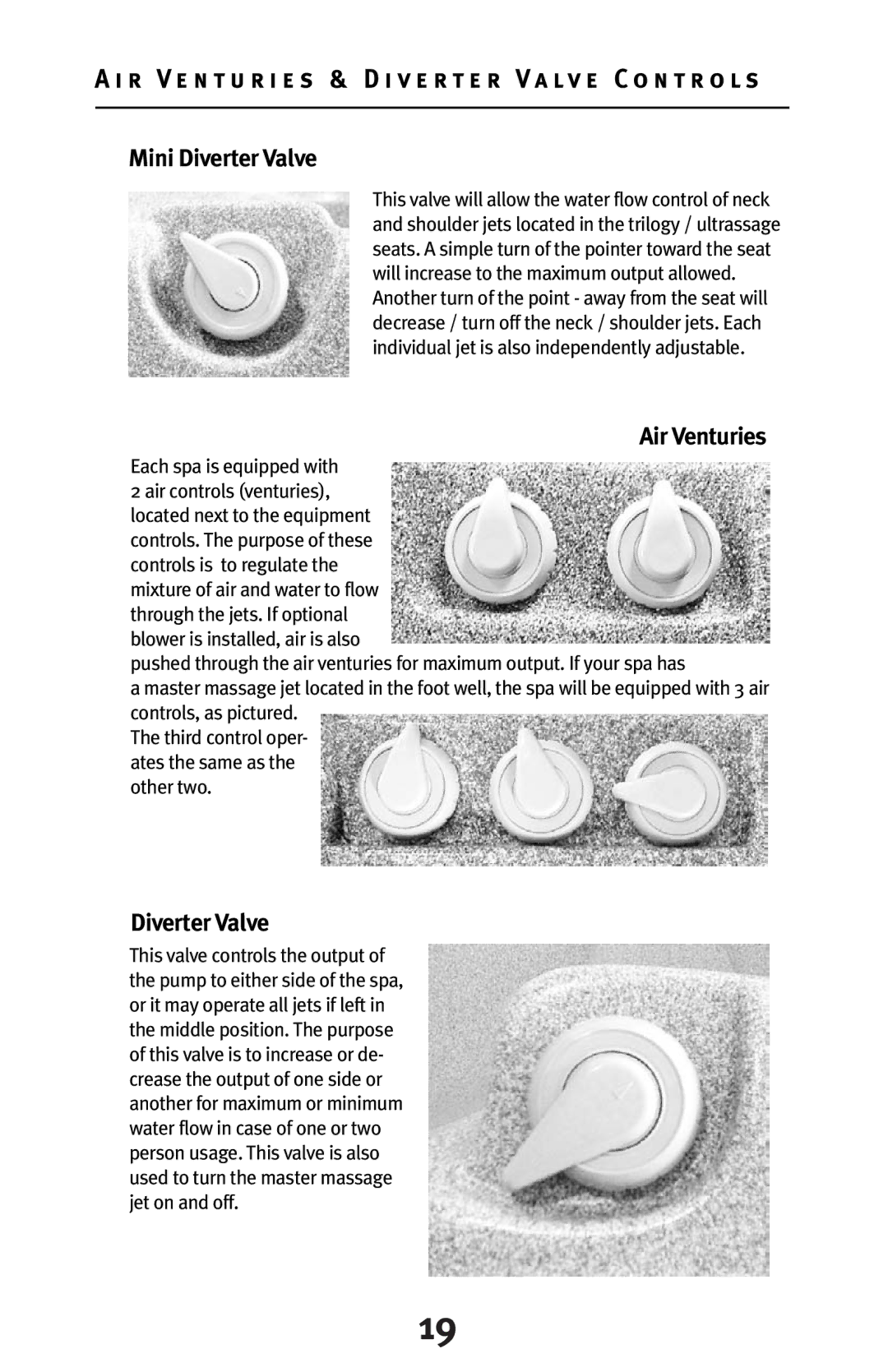 Dynasty Spas D-3000, D-2000, D-1000 owner manual Mini Diverter Valve 