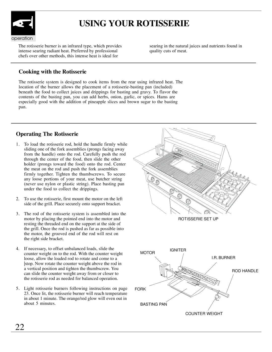 Dynasty Stoves DOBQ4200A, DOPB3003A, DOBB4203A Using Your Rotisserie, Cooking with the Rotisserie, Operating The Rotisserie 