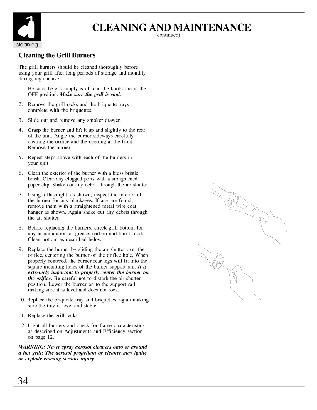 Dynasty Stoves DOBQ4200A, DOPB3003A, DOBB4203A, DOBQ3000A, DOBB3003A, DOBB1803A manual Cleaning the Grill Burners 