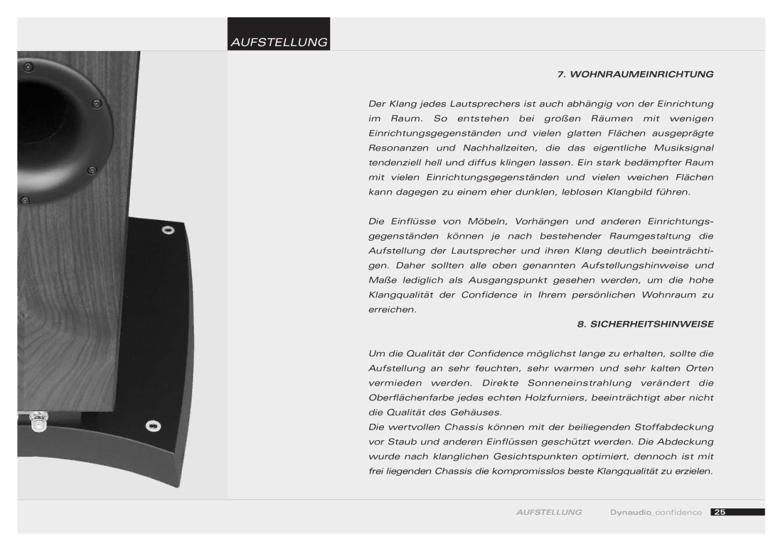 Dynaudio 455520 owner manual Wohnraumeinrichtung, Sicherheitshinweise 