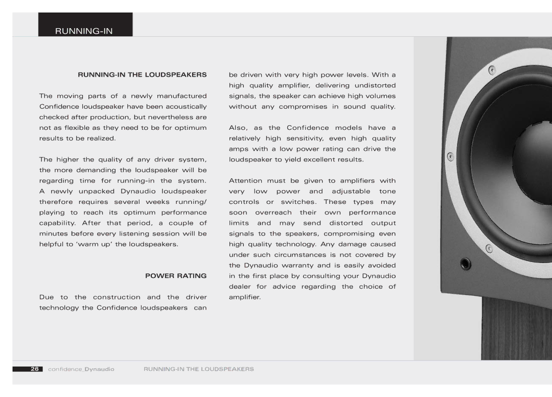 Dynaudio 455520 owner manual Running-In, RUNNING-IN the Loudspeakers, Power Rating 