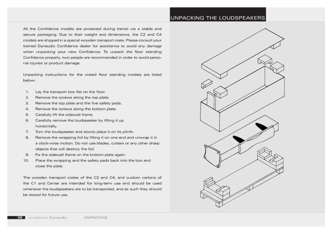 Dynaudio 455520 owner manual Unpacking the Loudspeakers 