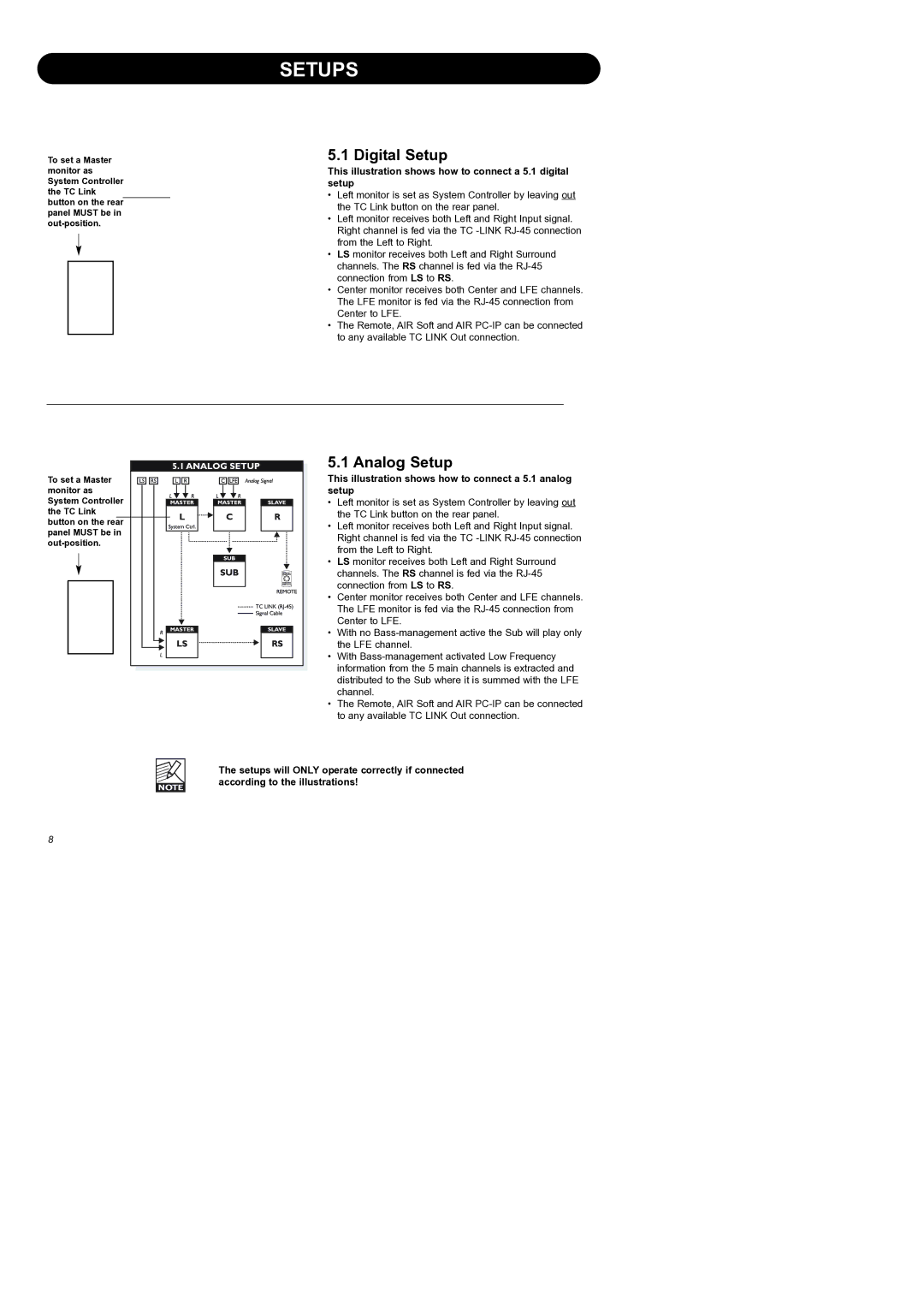 Dynaudio Air Series manual Digital Setup, Analog Setup, This illustration shows how to connect a 5.1 digital setup 