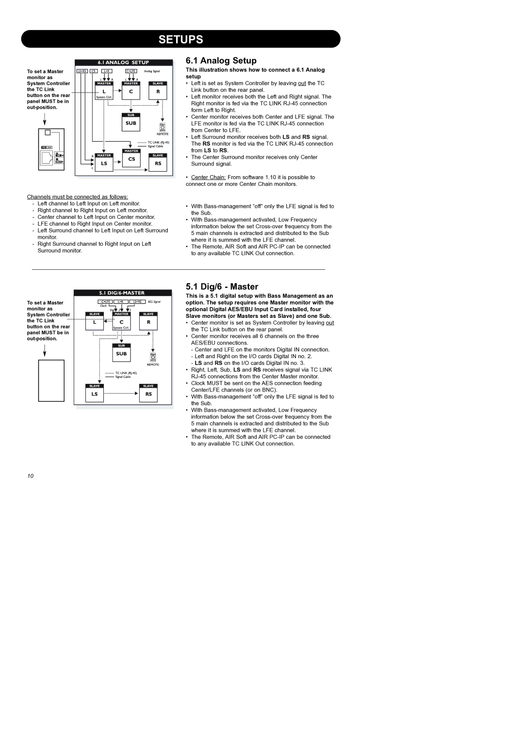 Dynaudio Air Series manual Dig/6 Master, This illustration shows how to connect a 6.1 Analog setup 