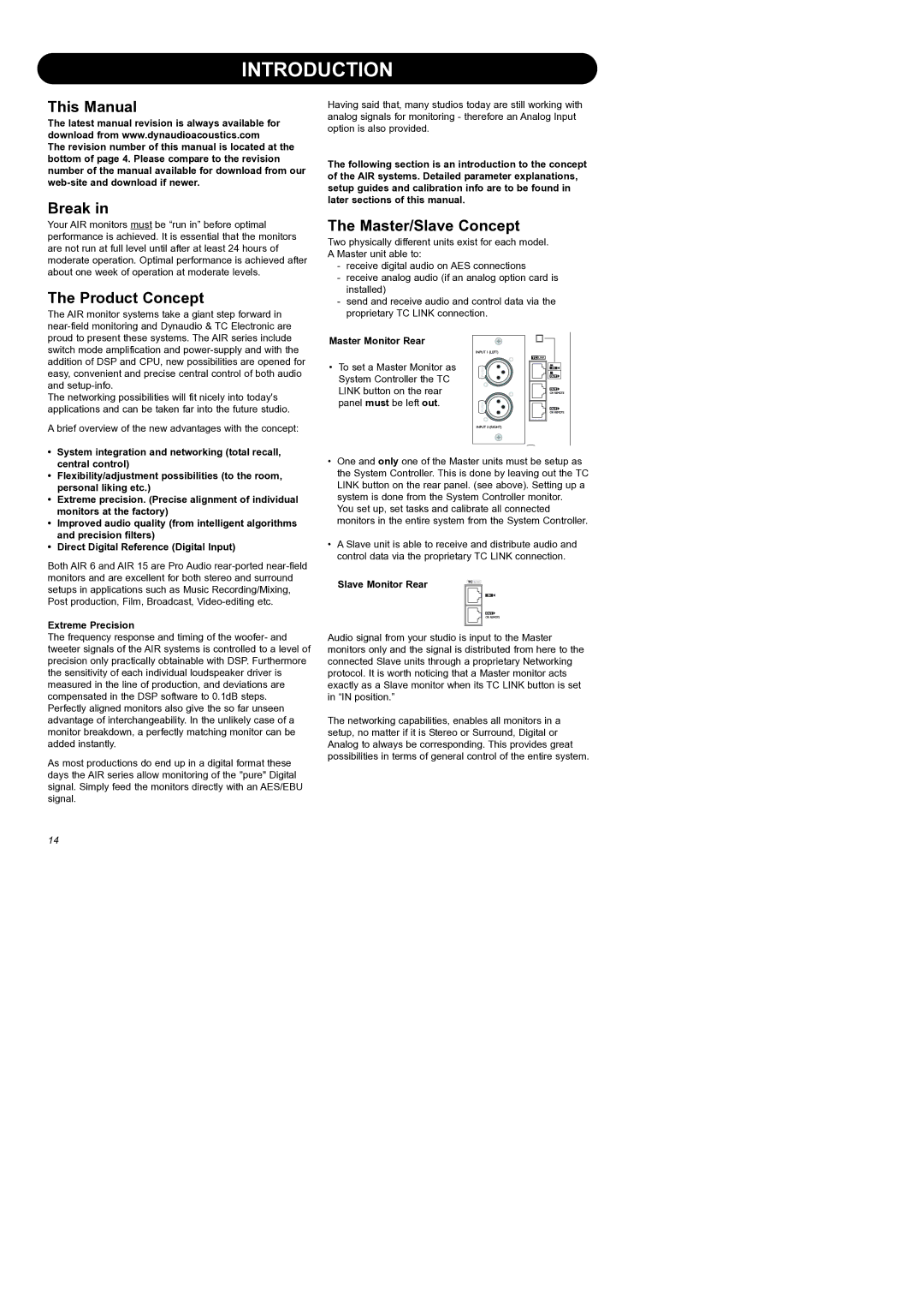 Dynaudio Air Series manual Introduction, This Manual, Break, Product Concept, Master/Slave Concept 