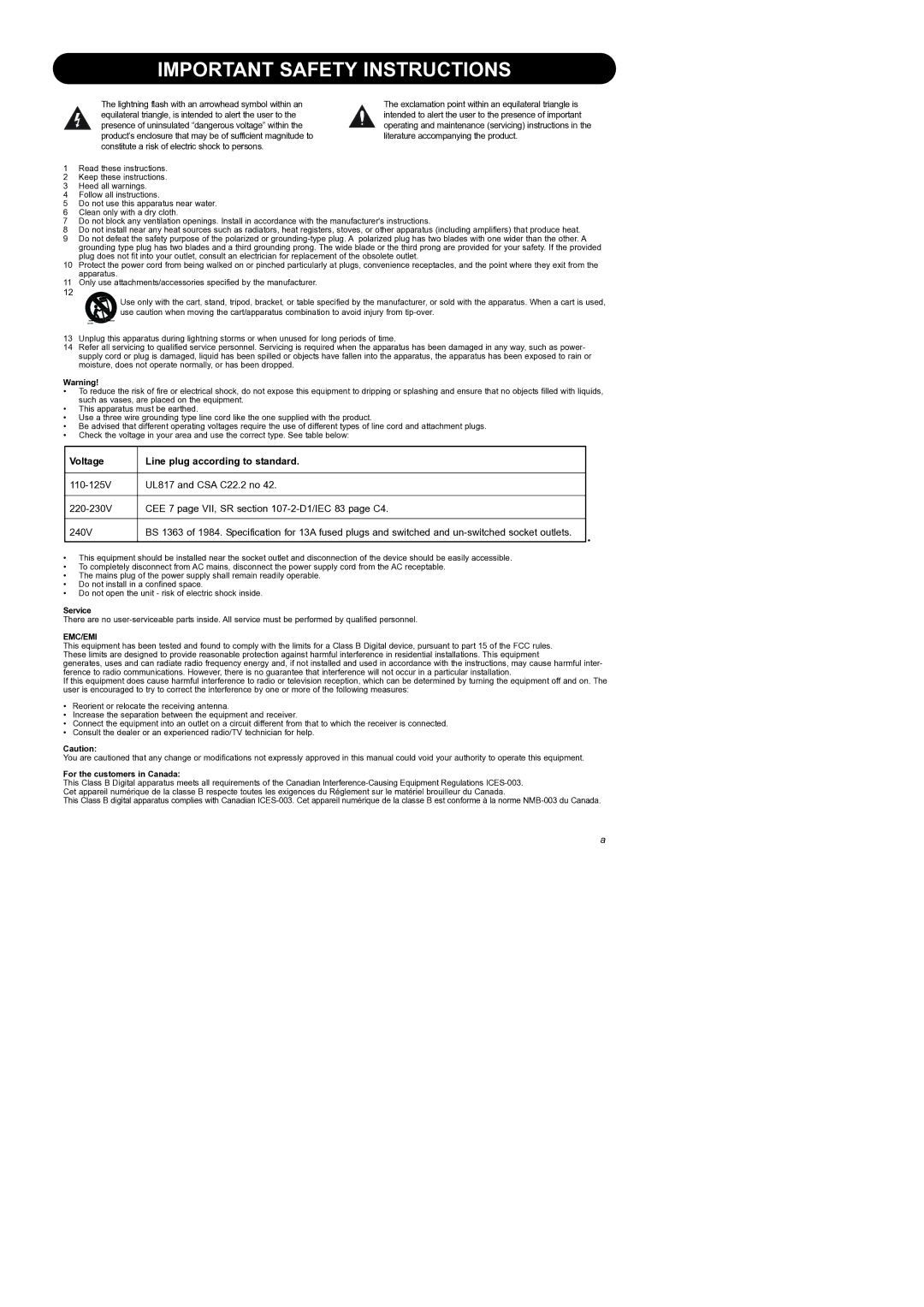 Dynaudio Air Series manual Important Safety Instructions, Voltage Line plug according to standard 