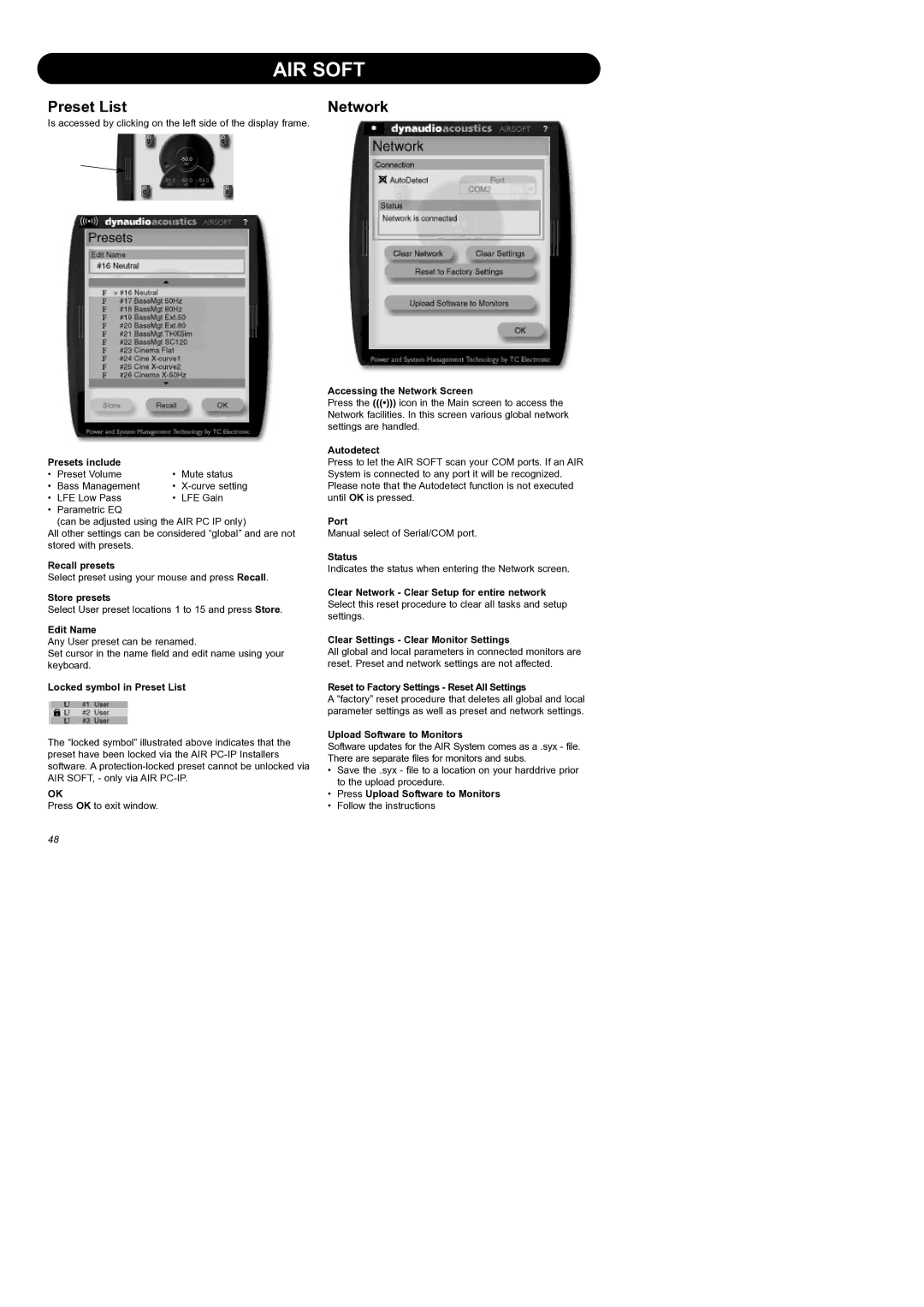 Dynaudio Air Series manual Preset List, Network 