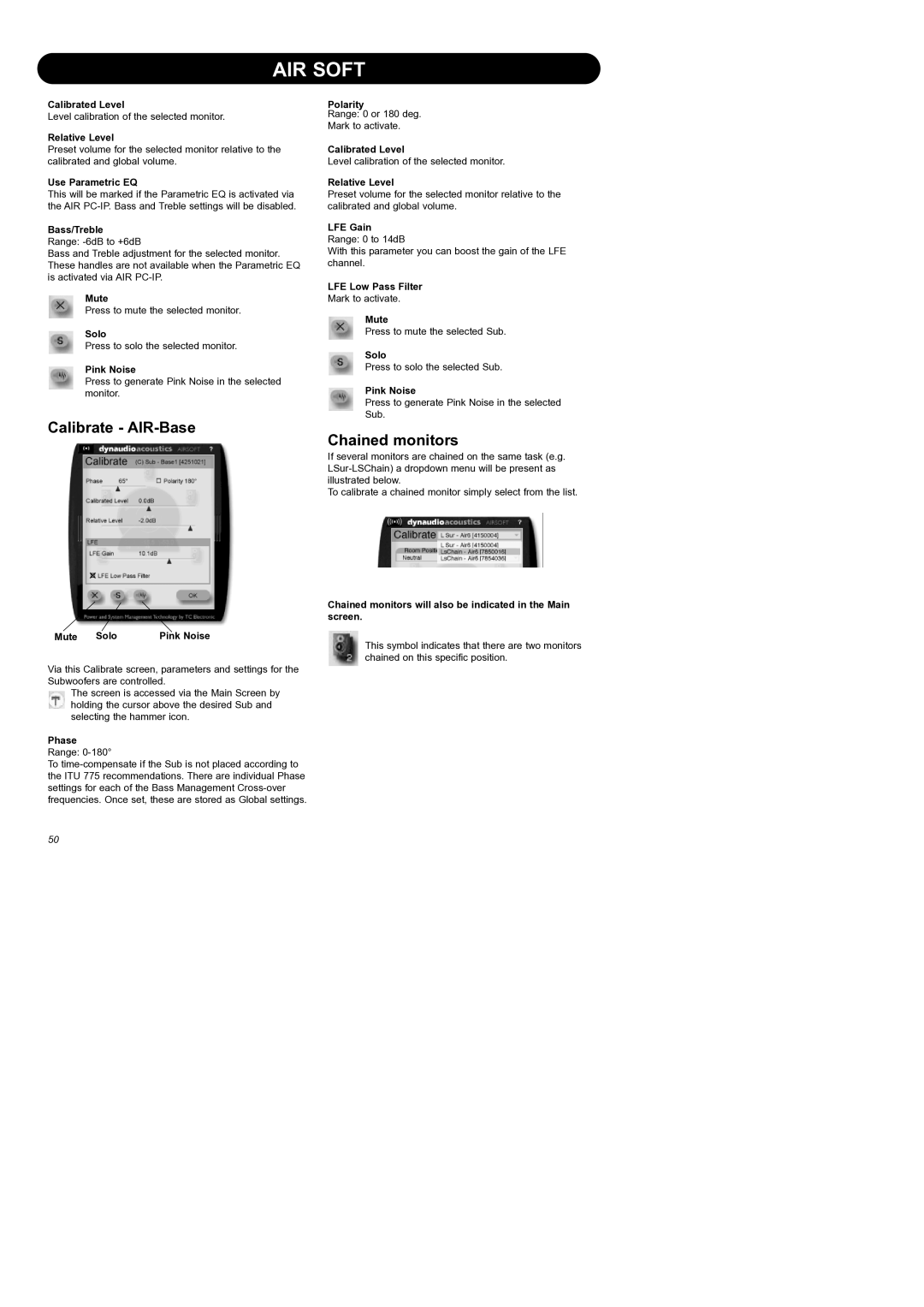 Dynaudio Air Series manual Calibrate AIR-Base, Chained monitors 