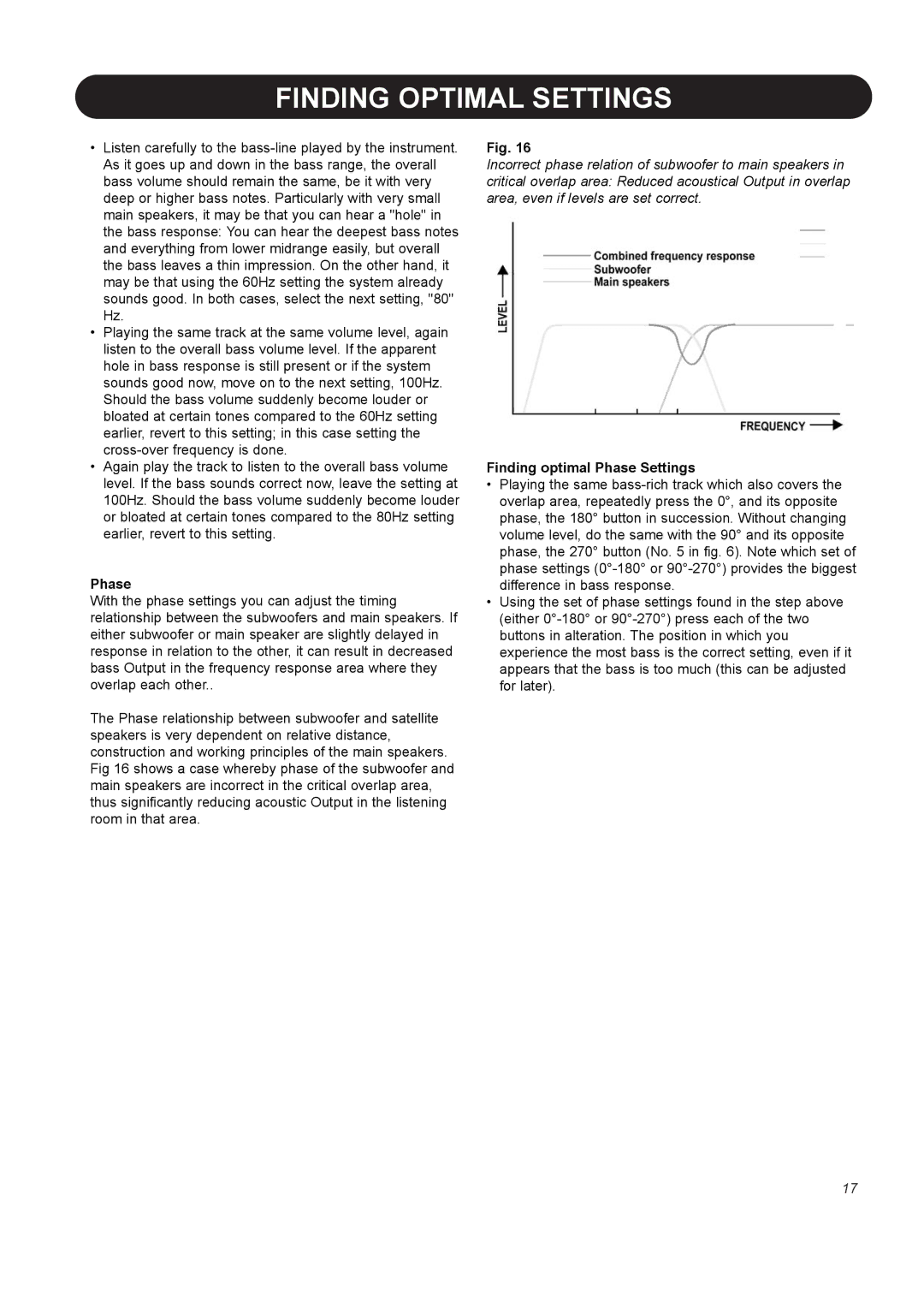 Dynaudio BM10S manual Finding optimal Phase Settings 