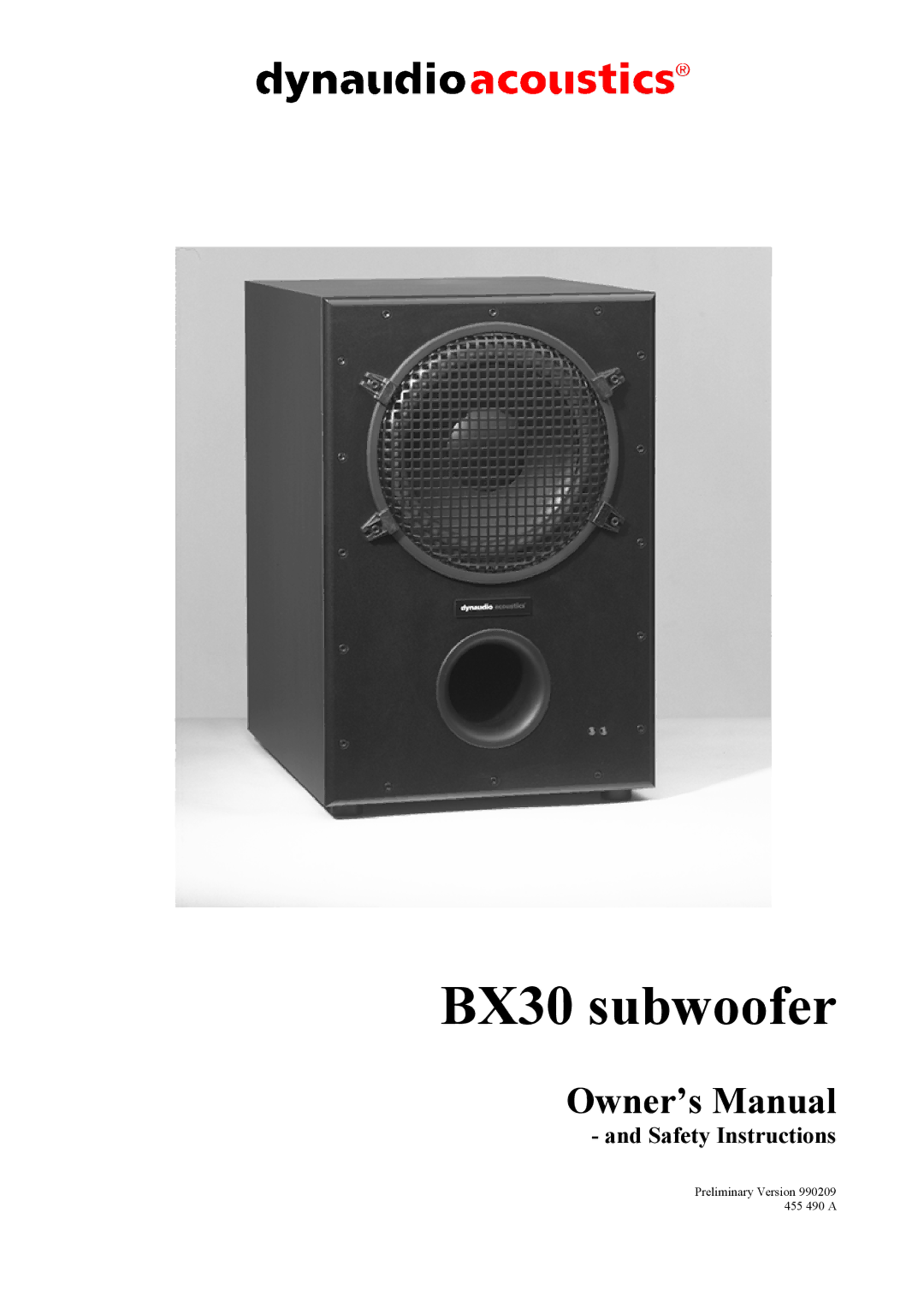 Dynaudio owner manual BX30 subwoofer 