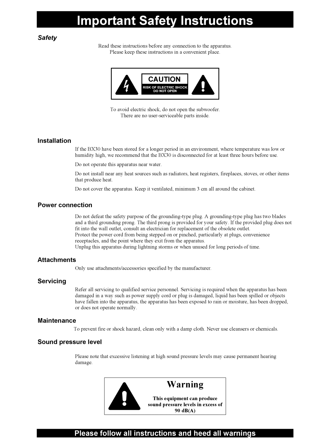 Dynaudio BX30 owner manual Safety 