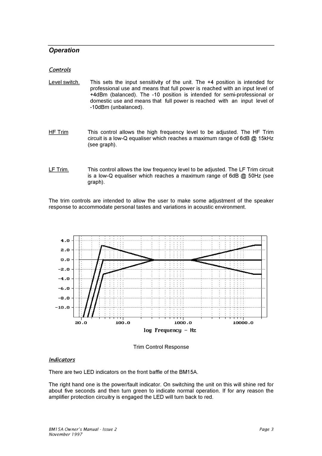 Dynaudio DA-BM15A owner manual Operation, Controls, Indicators 