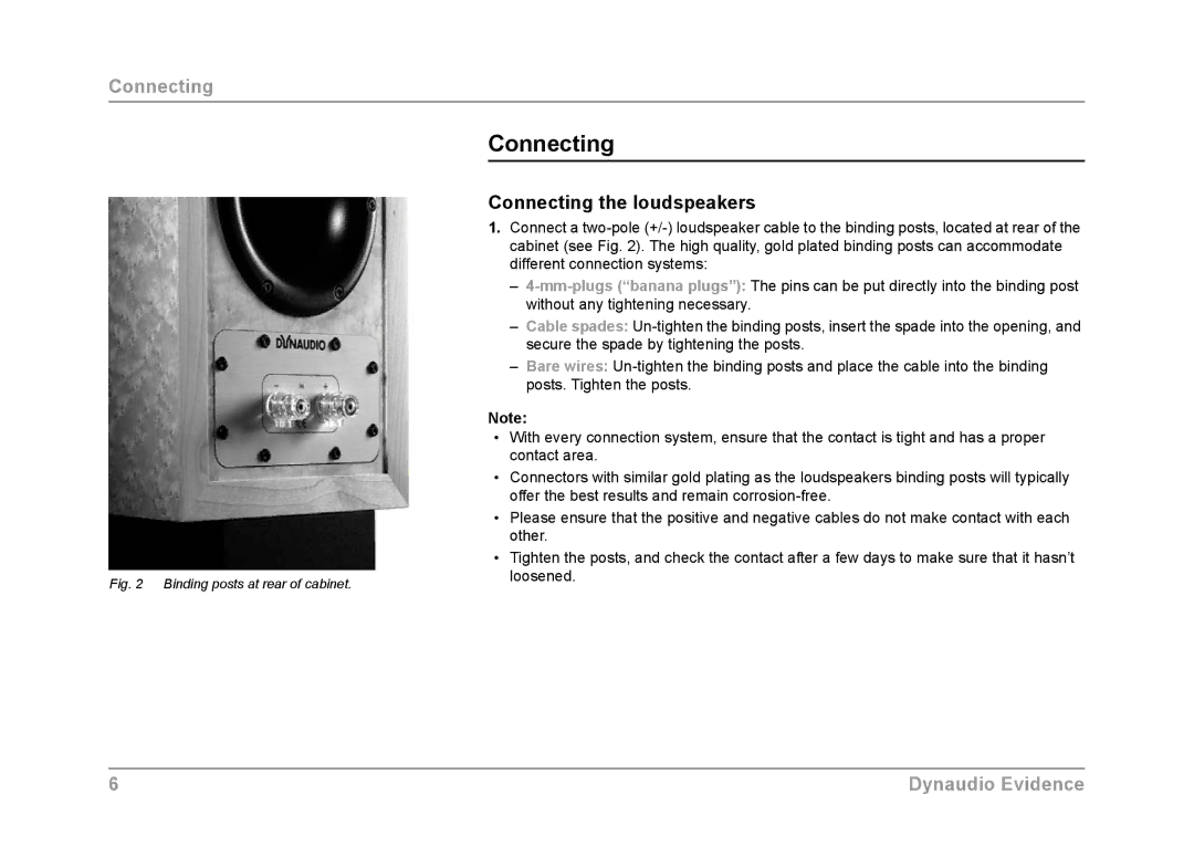 Dynaudio Evidence owner manual Connecting the loudspeakers 