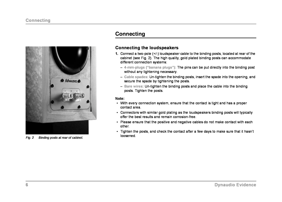 Dynaudio owner manual Connecting the loudspeakers, Dynaudio Evidence 