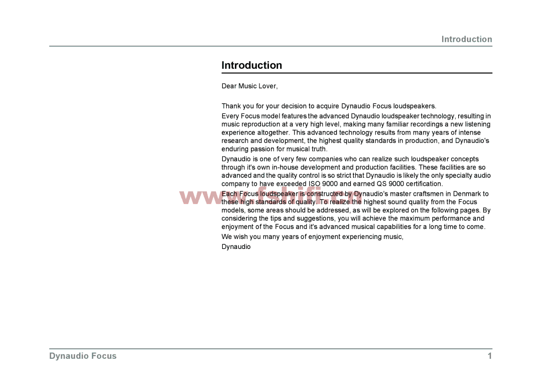 Dynaudio Focus loudspeakers owner manual Introduction 