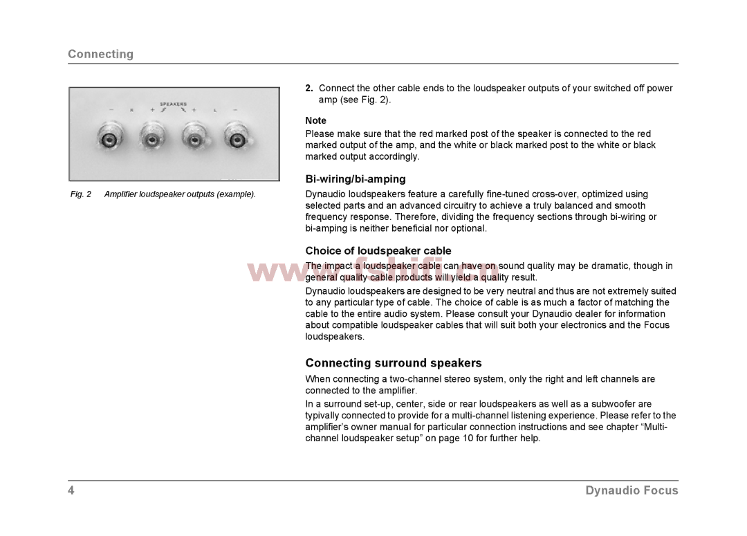 Dynaudio Focus loudspeakers Connecting surround speakers, Bi-wiring/bi-amping, WwwChoice.offshifiloud peaker cable.cn 