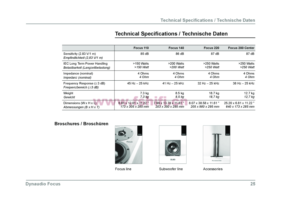 Dynaudio Focus loudspeakers Technical Specifications / Technische Daten, Broschures / Broschüren, Dynaudio Focus 