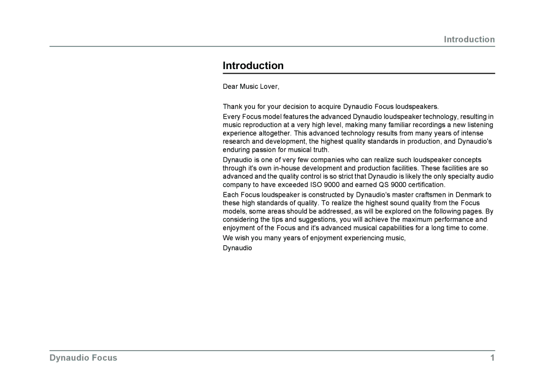 Dynaudio Focus owner manual Introduction 