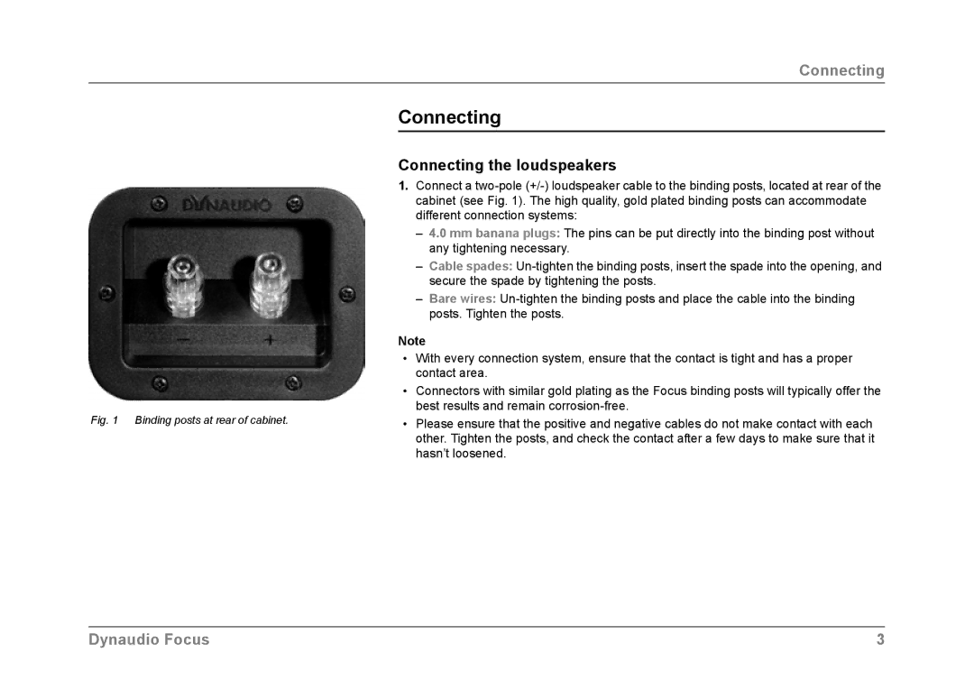 Dynaudio Focus owner manual Connecting the loudspeakers 