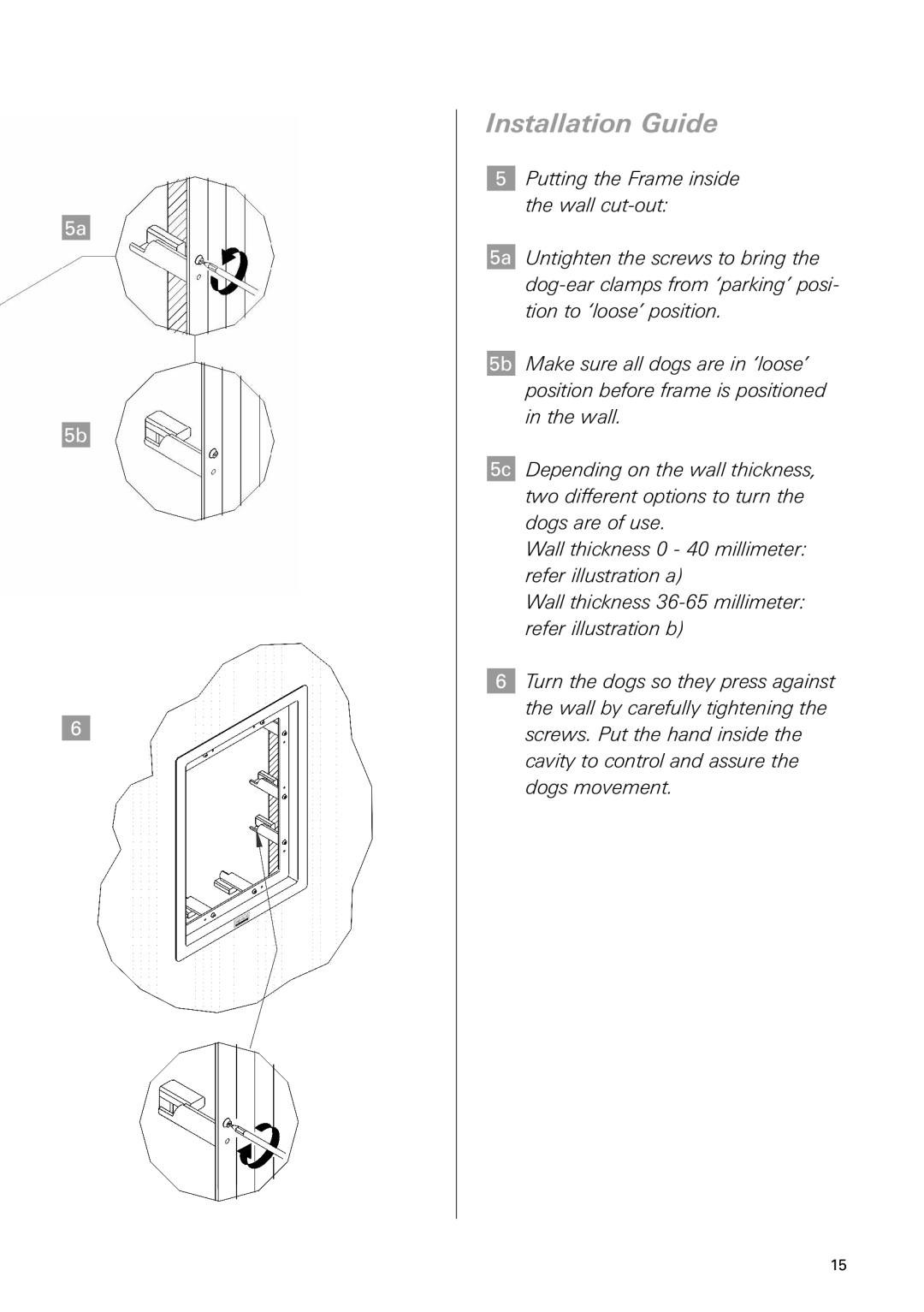 Dynaudio IP 24 instruction manual 5a 5b, Installation Guide, 5Putting the Frame inside the wall cut-out 