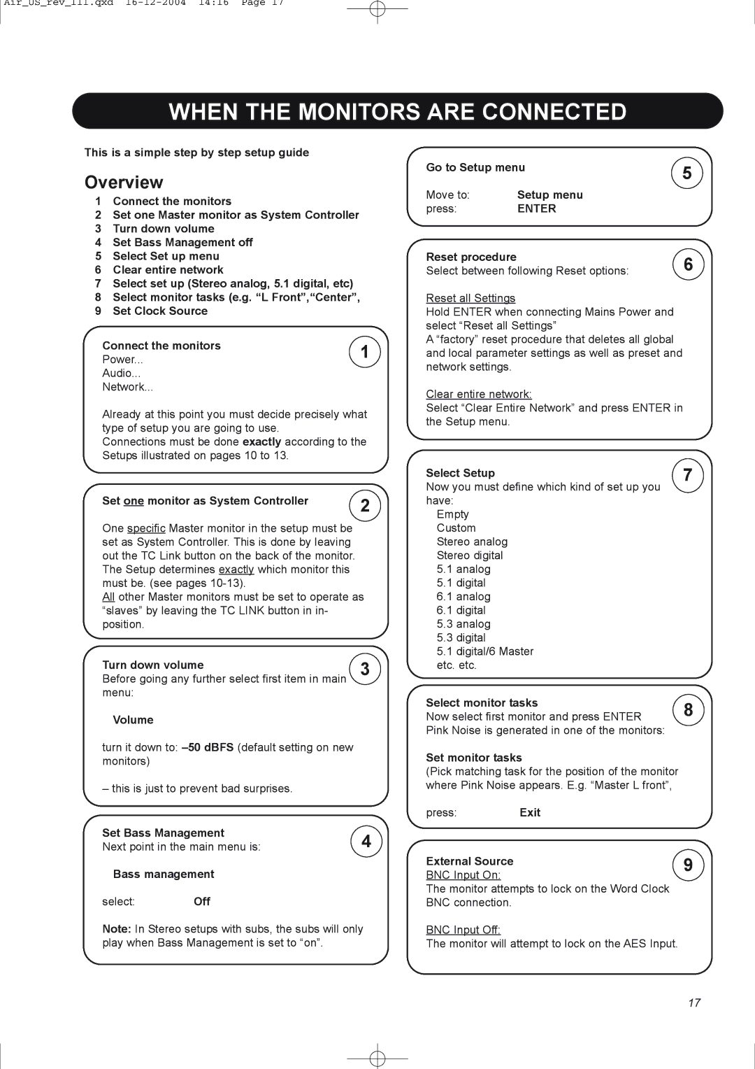 Dynaudio pmn manual When the Monitors are Connected, Overview 