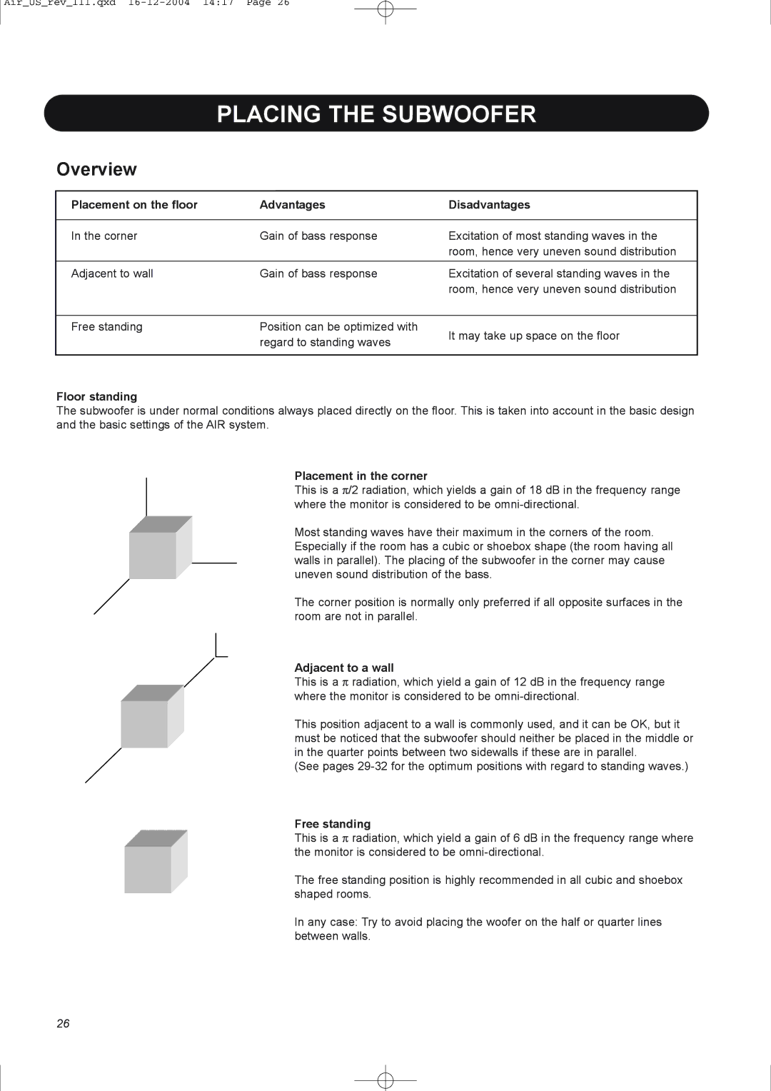 Dynaudio pmn manual Placing the Subwoofer 