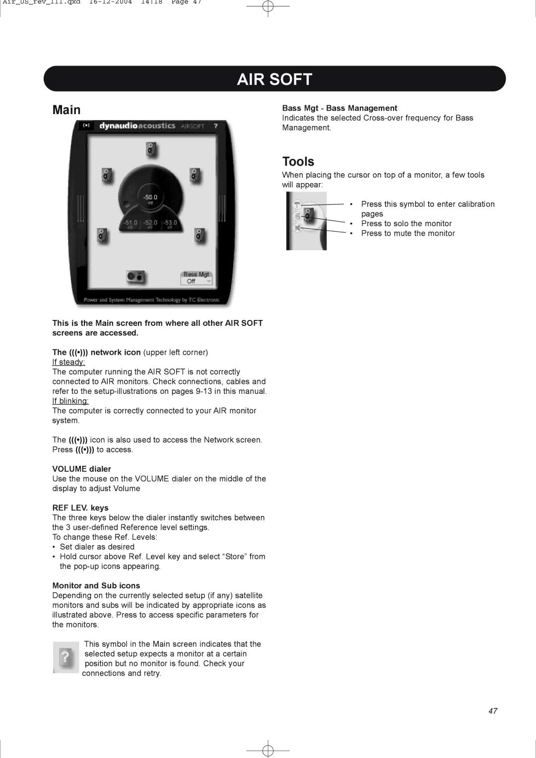 Dynaudio pmn manual Main, Tools 