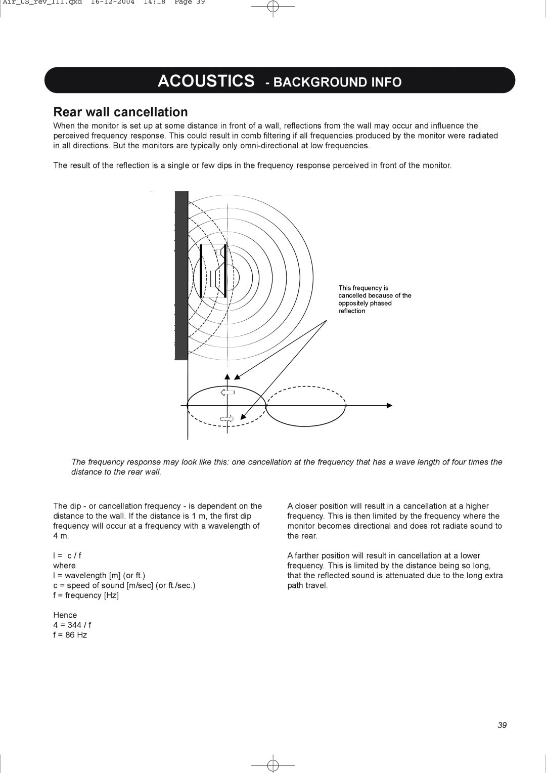 Dynaudio pmn manual Rear wall cancellation, Acoustics - Background Info 
