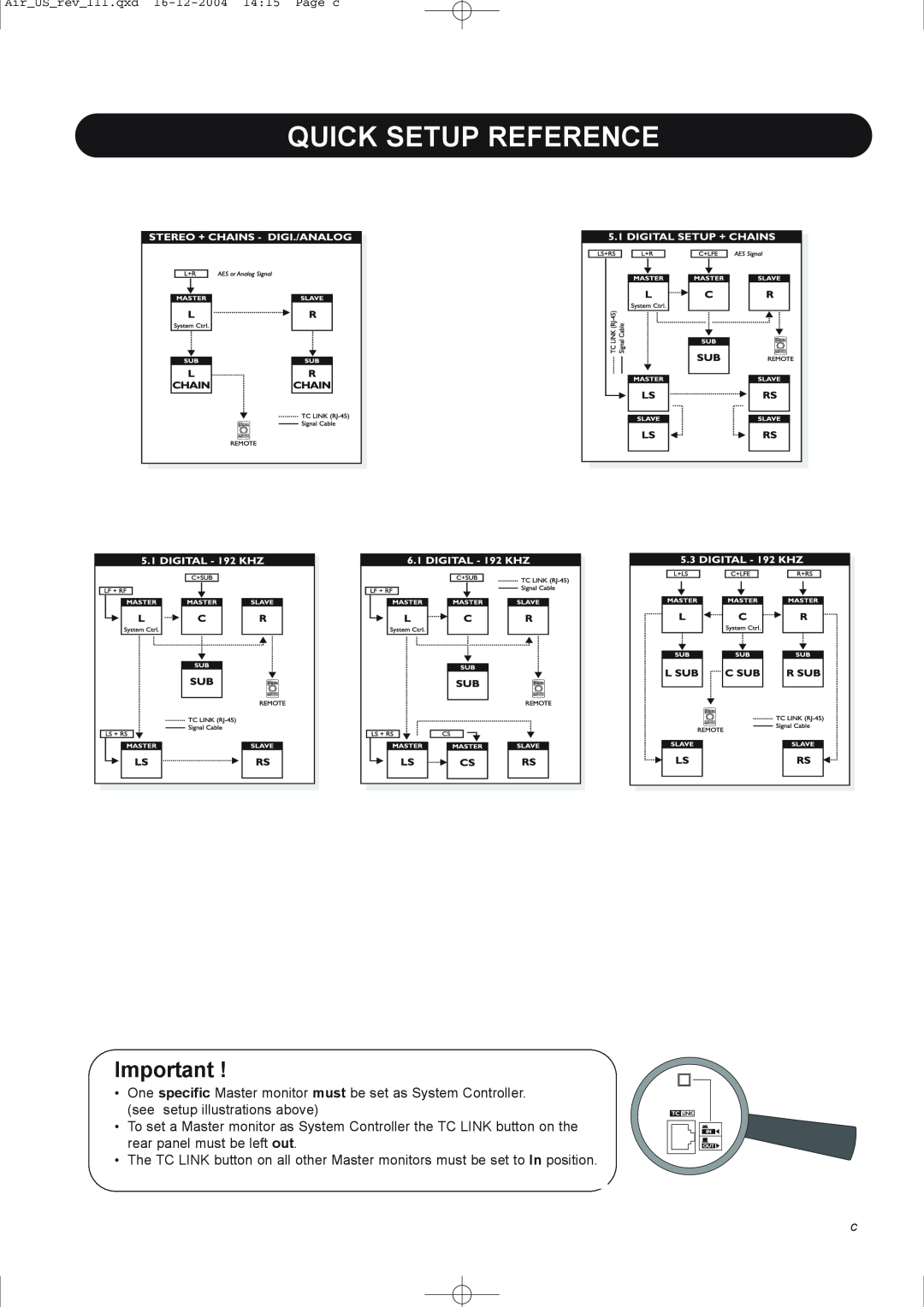 Dynaudio pmn manual Quick Setup Reference, Air US rev 111.qxd 16-12-200414 15 Page c 