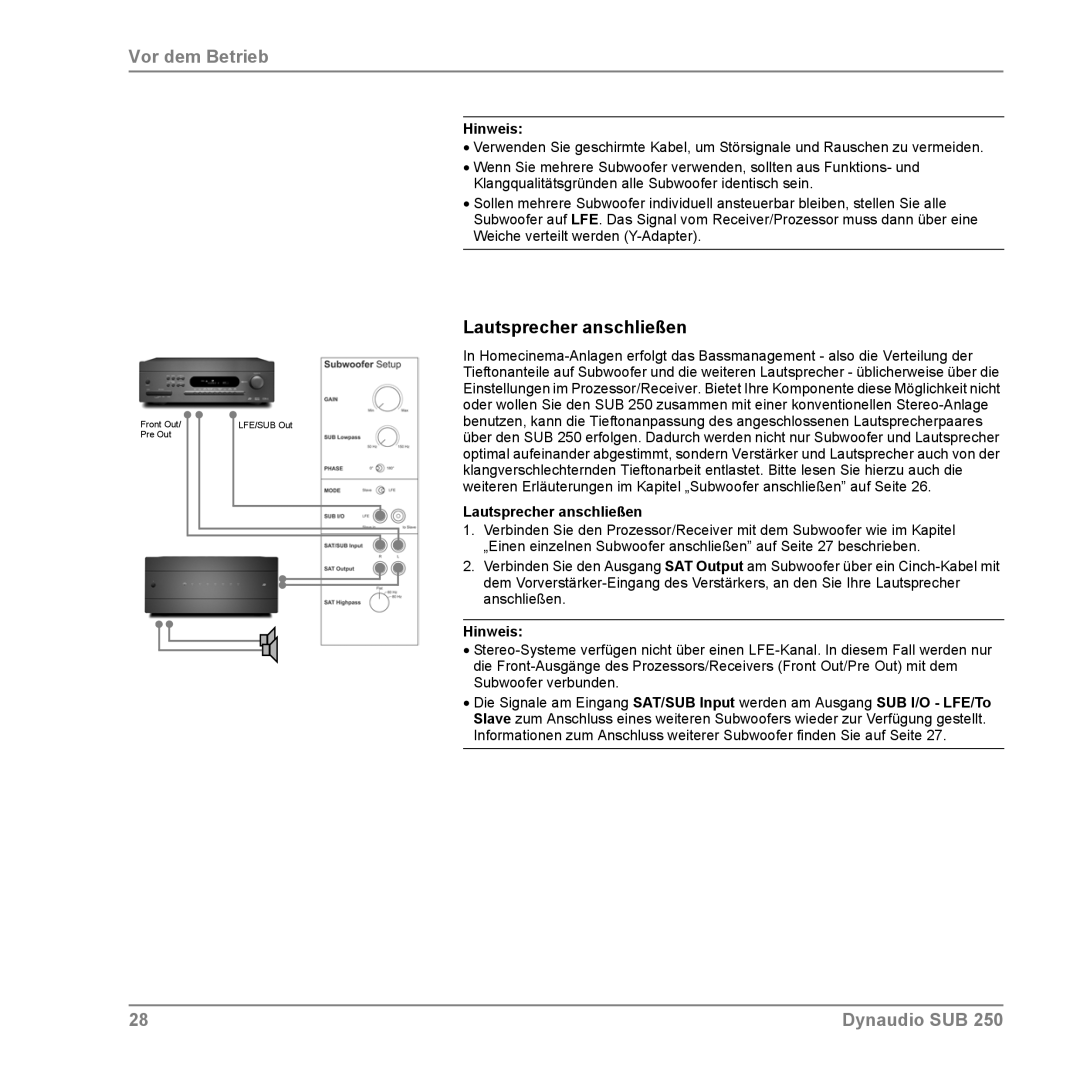 Dynaudio SUB 250 manual Lautsprecher anschließen 