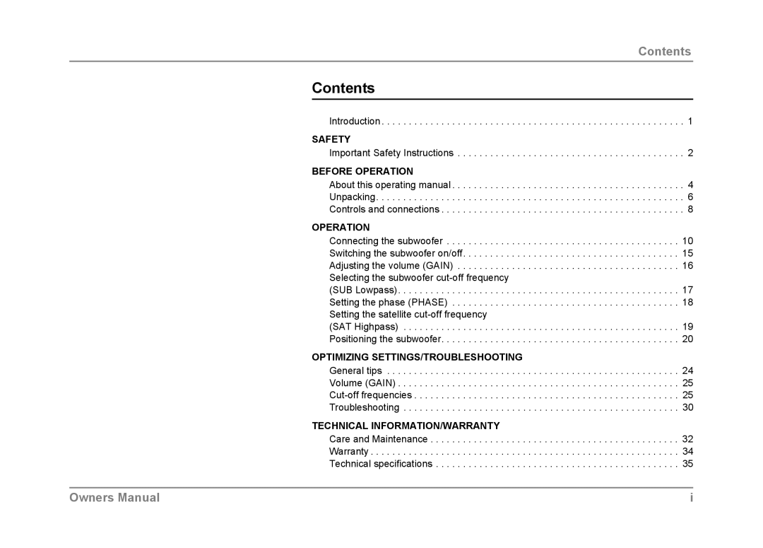 Dynaudio SUB 600 owner manual Contents 